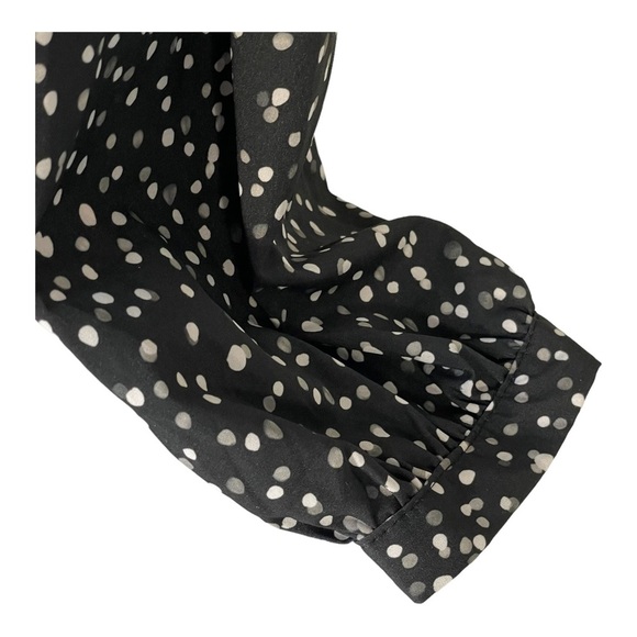 BEBE Black Grey White Polka Dot Long Sleeve Off the Shoulder Strap Blouse Sz XL - Picture 9 of 12